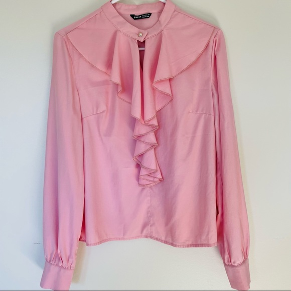7 Tops $25/ SHEIN Pink Long Sleeve Ruffle Blouse. Size Medium - Picture 1 of 8